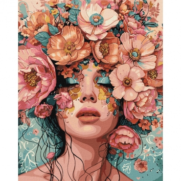 Картина по номерам "Девушка в цветах" KHO8440, 40х50 см
