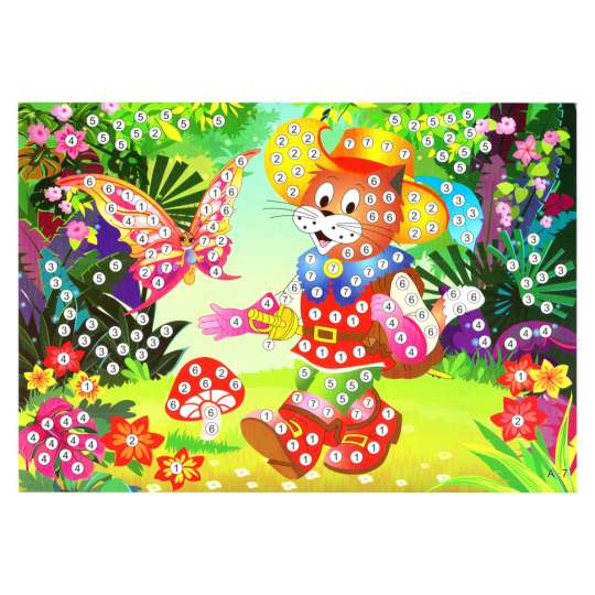 Детская мозаика по номерам "Кот в сапогах" 13-127-3 разноцветные камушки