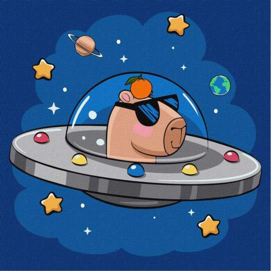 Картина по номерам "Капибара в космической тарелке" KHO1292, 30x30 см 