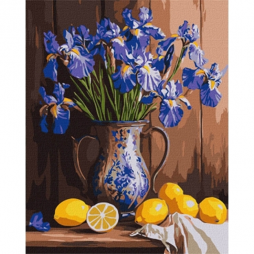 Картина по номерам "Ирисы в вазе и лимоны" KHO3319, 40x50 см
