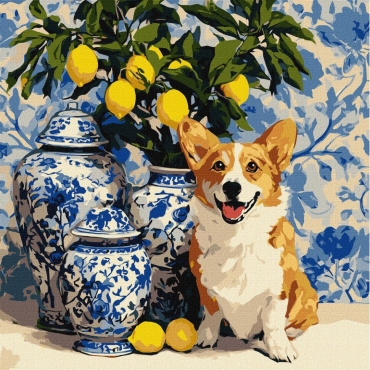Картина по номерам "Корги и лимоны" ©art_selena_ua KHO6882, 40х40 см