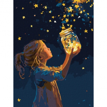 Картина по номерам "Девочка и звездочки" KHO8724 с красками металлик 30x40 см