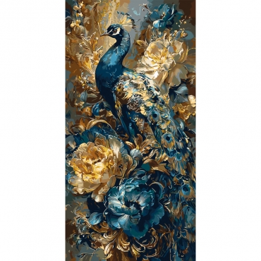 Картина по номерам "Павлин среди цветов" LW5183 с красками металлик 40х80 см