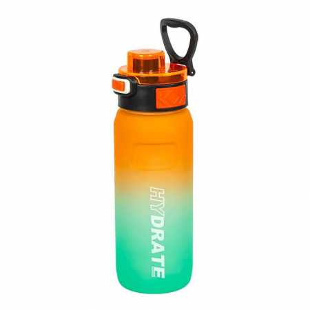 Бутылка для воды 2501-SP(Orange-Turquoise) с поильником и кнопкой, 800 мл