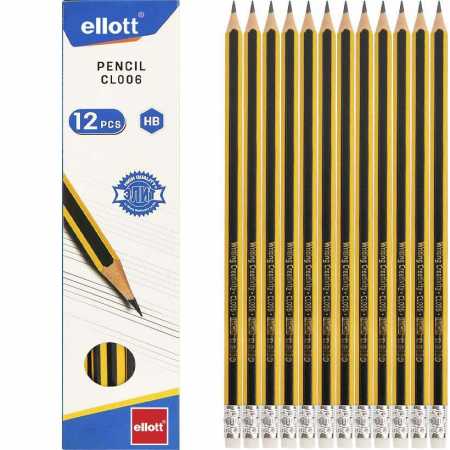 Карандаш простой с резинкой Ellott CL006-12 твердость грифеля - HB