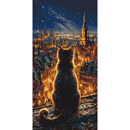 Картина по номерам "Кот над огнями столицы" LW5199, 40х80 см