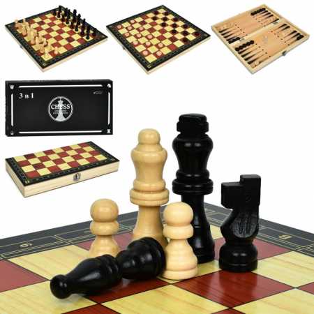 Набор настольных игр "Шахматы, нарды, шашки 3 в 1" A0054 деревянные
