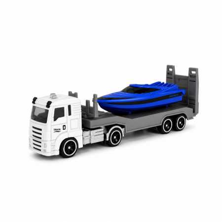 Детская автомодель "Грузовик с моторной лодкой" TechnoDrive 250424CG-2, масштаб 1:64