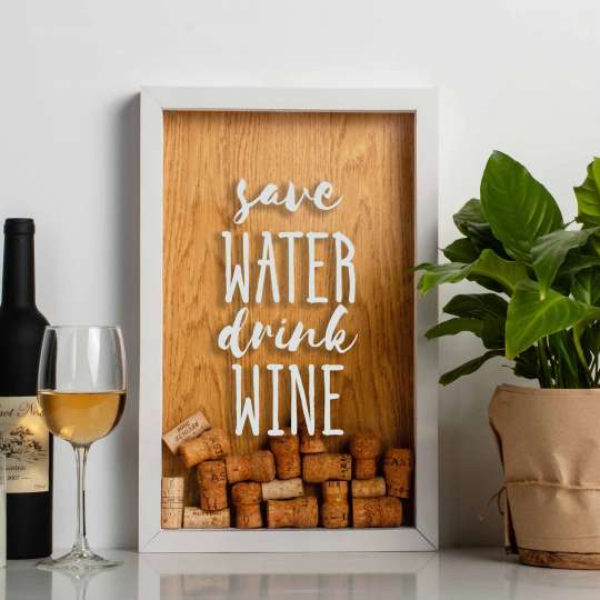 Рамка копилка "Save water drink wine" для пробок, white-brown, white-brown, англійська