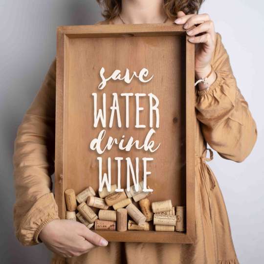 Рамка копилка "Save water drink wine" для пробок, Коричневий, Brown, англійська