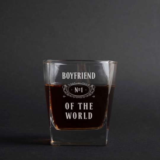 Стакан для виски "Boyfriend №1 of the world", англійська, Крафтова коробка