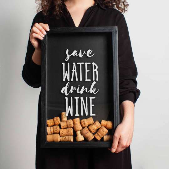 Рамка копилка "Save water drink wine" для пробок, black-black, black-black, англійська