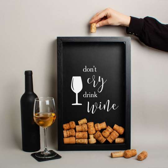 Рамка копилка "Don`t cry drink wine" для пробок, black-black, black-black, англійська