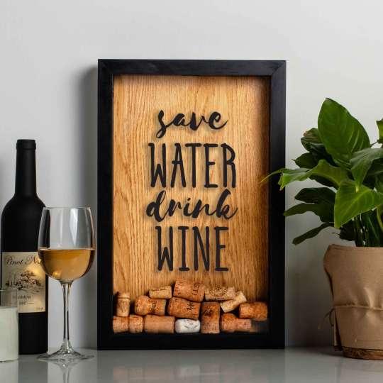 Рамка копилка "Save water drink wine" для пробок, black-brown, black-brown, англійська
