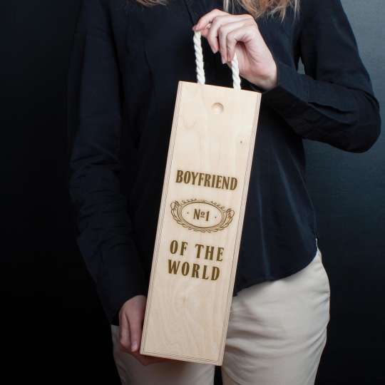 Коробка для бутылки вина "Boyfriend №1 of the world" подарочная, англійська