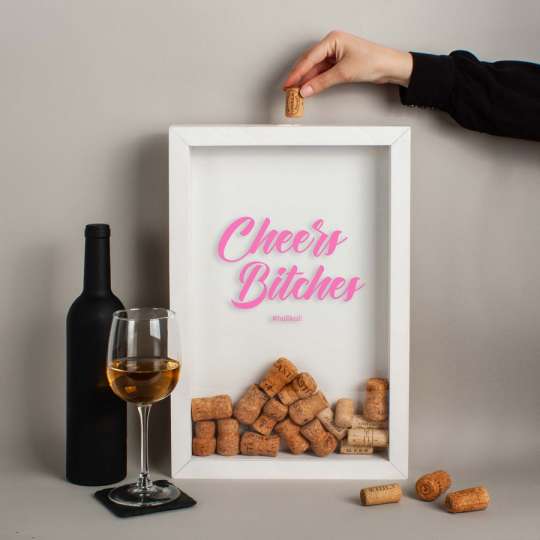 Рамка для винных пробок "Cheers Bitches", Білий, White, англійська