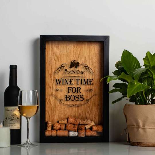 Копилка для винных пробок "Wine time for boss", black-brown, black-brown, англійська