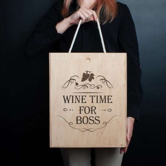 Коробка для вина на три бутылки "Wine time for boss", англійська