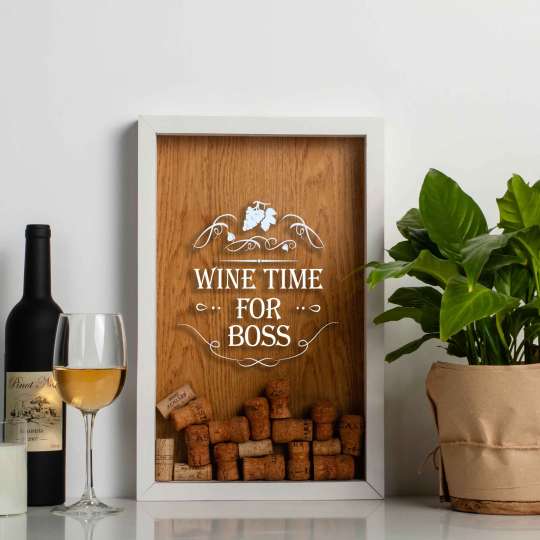 Копилка для винных пробок "Wine time for boss", white-brown, white-brown, англійська