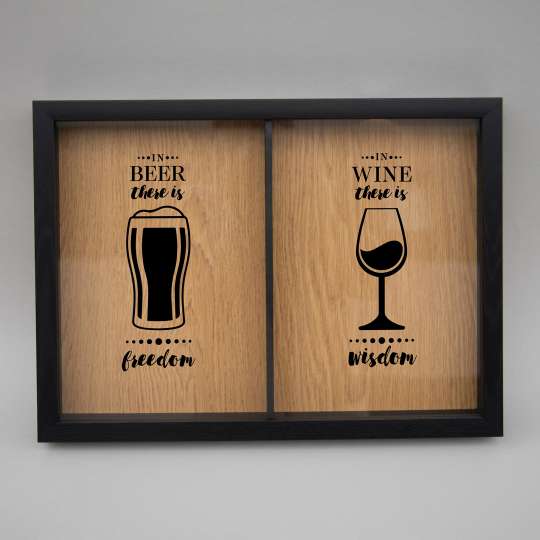 Двойная рамка копилка "Wine wisdom, Beer freedom" для пробок, black-brown, black-brown, англійська