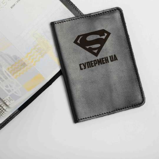 Обложка для паспорта "Супермен UA", Чорний, Black, українська