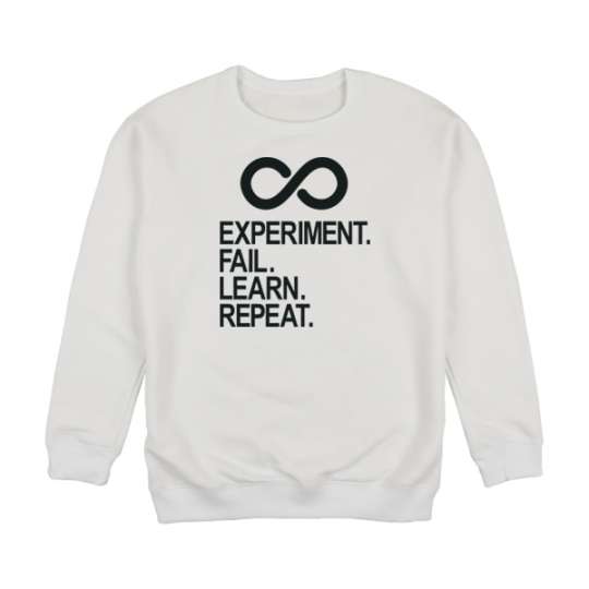 Свитшот унисекс "Experiment Fail Learn Repeat", Білий, S, White, англійська