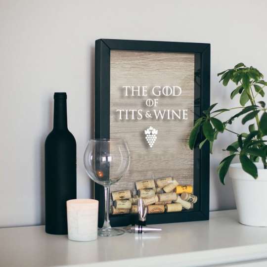 Рамка для винных пробок GoT "God of tits and wine", black-brown, black-brown, англійська