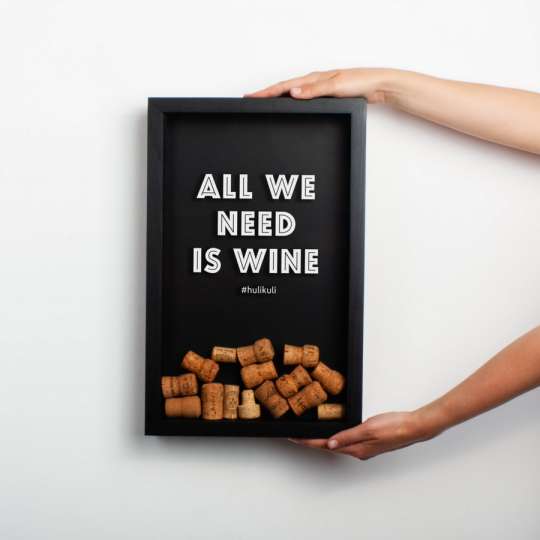 Рамка для винных пробок "All we need is wine", Чорний, Black, англійська