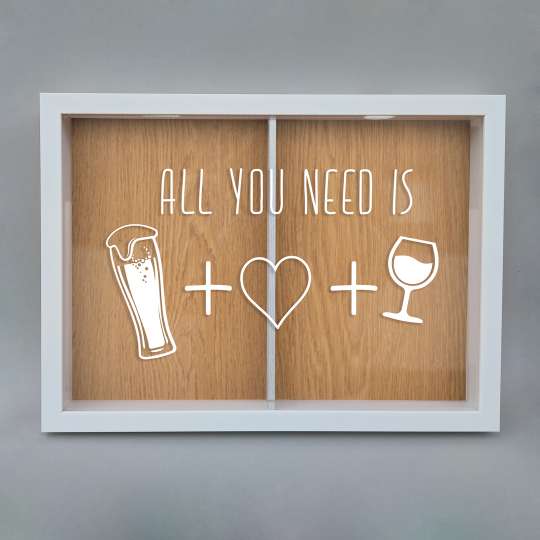 Двойная рамка копилка "All you need is beer, love and wine" для пробок, white-brown, white-brown, англійська