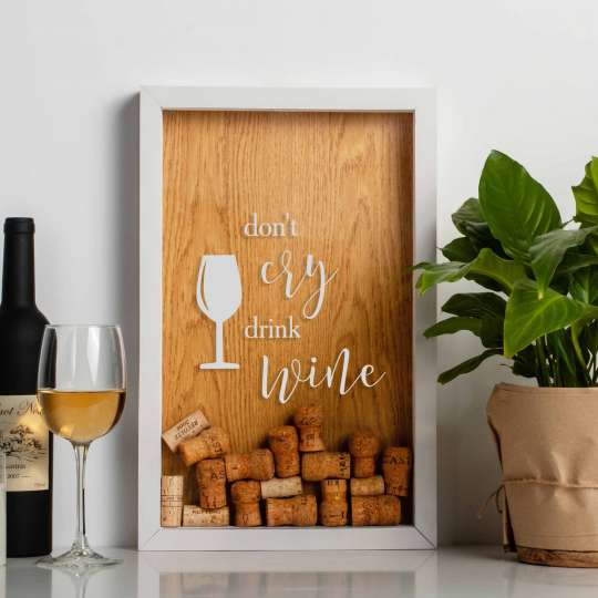 Рамка копилка "Don`t cry drink wine" для пробок, white-brown, white-brown, англійська