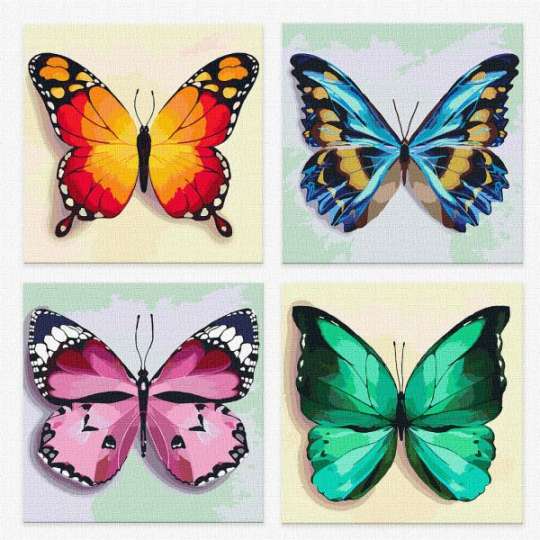 Набор для росписи по номерам "полиптих" - Весенние бабочки Идейка 25х25 см (KNP021)