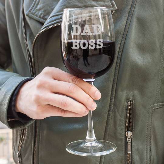 Бокал для вина "Dad Boss", англійська, Дерев'яна подарункова коробка